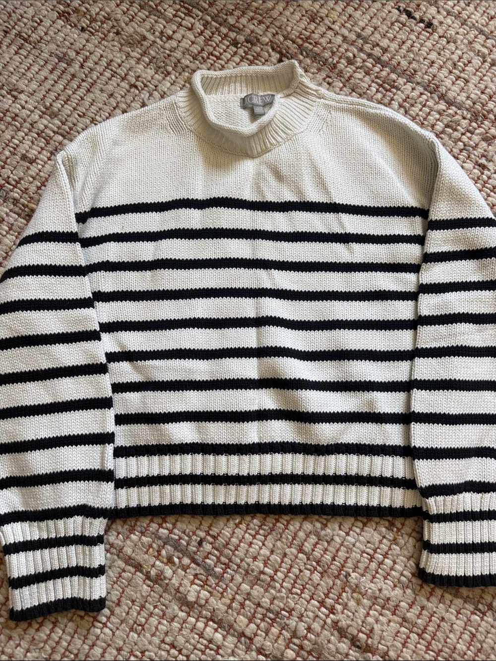 J. Crew Cream and Black Striped Rollneck Sweater